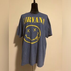 EUC Nirvana Blue and Yellow 2019 Smiley Face Graphic Tee size XL